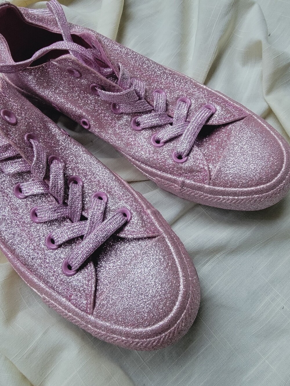 Converse Pink Glitter Low-Top Sneakers Chucks Kicks Nwob Pls See All Pics - Picture 12 of 14